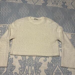 Zara White Crop Knit Sweater